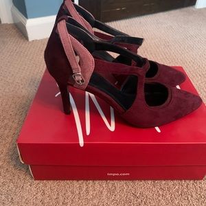 Burgundy and pink suede shoes. Never worn and in a original box.